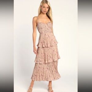 Lulu's Pink Floral Tiered Midi Dress